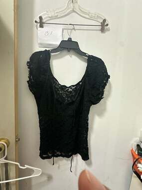 Ambiance Black Floral Lace Short Sleeve Top Size 2X